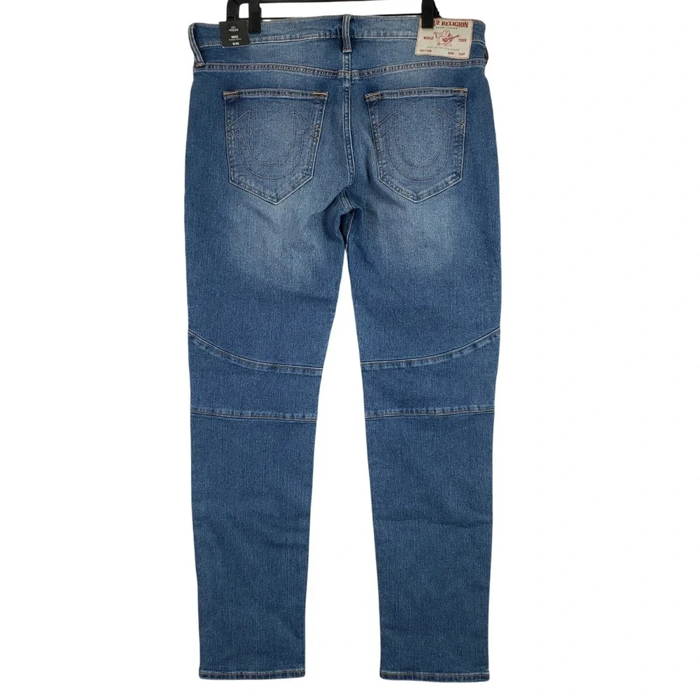 True Religion Rocco Moto Jeans Mens 36 Blue Relaxed Skinny Biker Streetwear